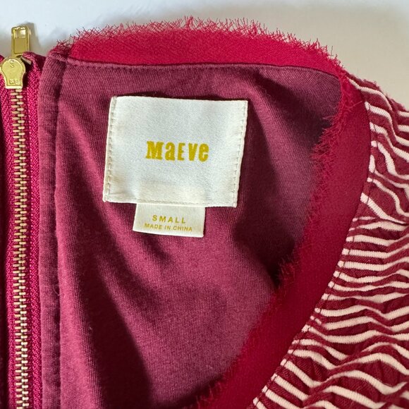 Maeve Dora Short Sleeve Cranberry Red and White Pleated Front Dress Size… - Picture 4 of 10